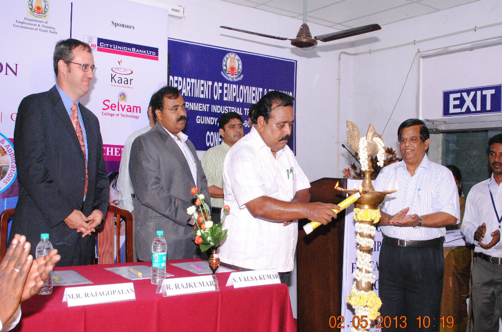 S. Valsa Kumar Principal of Government ITI, Guindy, Chennai lighting the Kuthuvilakku in the Inaugural function